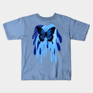 Blue Swallowtail Butterfly with Abstract Dripping Blue Background Pattern, Made by EndlessEmporium Kids T-Shirt